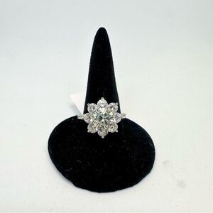 Moissanite Flower Ring  w/ White Sapphire GRA Round Cut Cocktail Statement